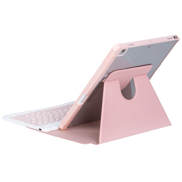 For iPad Pro 11 2024 YL13 360 Rotation Acrylic Transparent Round Keycap Bluetooth Keyboard Leather Case(Pink) - For iPad Pro by buy2fix | Online Shopping UK | buy2fix