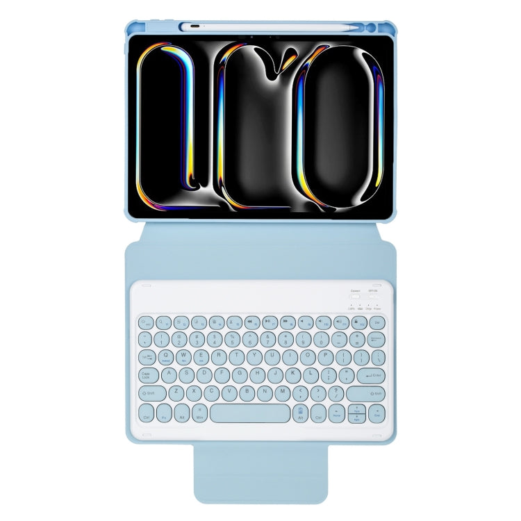 For iPad Pro 11 2024 YL13 360 Rotation Acrylic Transparent Round Keycap Bluetooth Keyboard Leather Case(Blue) - For iPad Pro by buy2fix | Online Shopping UK | buy2fix