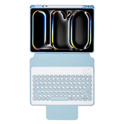 For iPad Pro 11 2024 YL13 360 Rotation Acrylic Transparent Round Keycap Bluetooth Keyboard Leather Case(Blue) - For iPad Pro by buy2fix | Online Shopping UK | buy2fix