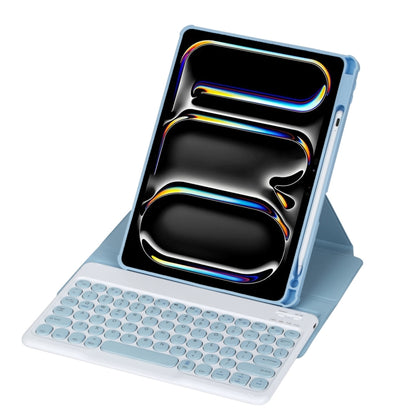 For iPad Pro 11 2024 YL13 360 Rotation Acrylic Transparent Round Keycap Bluetooth Keyboard Leather Case(Blue) - For iPad Pro by buy2fix | Online Shopping UK | buy2fix
