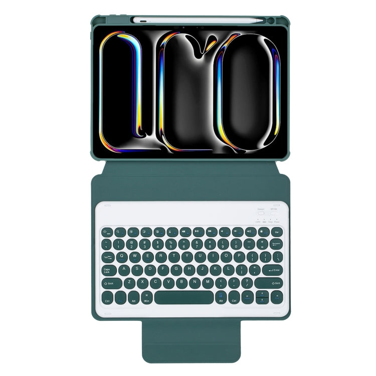 For iPad Pro 11 2024 YL13 360 Rotation Acrylic Transparent Round Keycap Bluetooth Keyboard Leather Case(Green) - For iPad Pro by buy2fix | Online Shopping UK | buy2fix