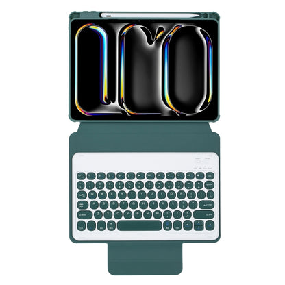 For iPad Pro 11 2024 YL13 360 Rotation Acrylic Transparent Round Keycap Bluetooth Keyboard Leather Case(Green) - For iPad Pro by buy2fix | Online Shopping UK | buy2fix