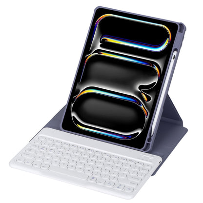 For iPad Pro 11 2024 YL13 360 Rotation Acrylic Transparent Round Keycap Bluetooth Keyboard Leather Case(Purple) - For iPad Pro by buy2fix | Online Shopping UK | buy2fix