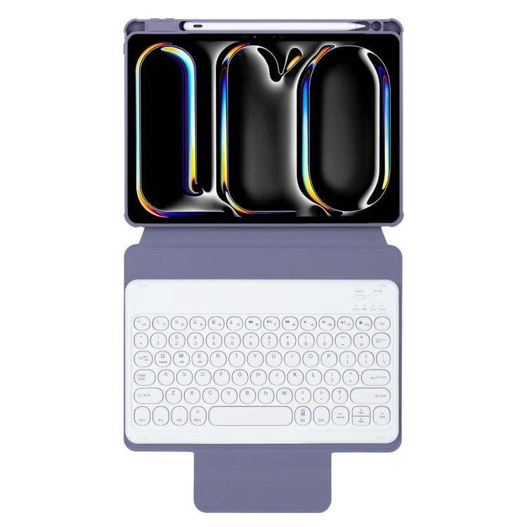 For iPad Pro 11 2024 YL13 360 Rotation Acrylic Transparent Round Keycap Bluetooth Keyboard Leather Case(Purple) - For iPad Pro by buy2fix | Online Shopping UK | buy2fix