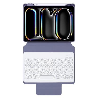 For iPad Pro 11 2024 YL13 360 Rotation Acrylic Transparent Round Keycap Bluetooth Keyboard Leather Case(Purple) - For iPad Pro by buy2fix | Online Shopping UK | buy2fix