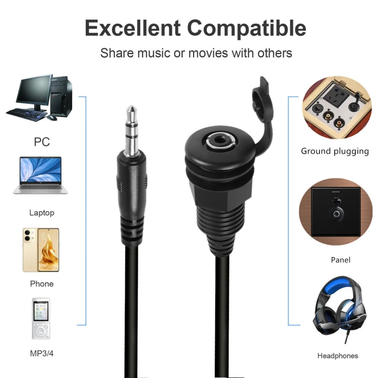 3.5mmTRS Stereo Thread Fixed Embedded Ground Plug Panel Audio Cable, Length: 0.3m(Male to Female) - Video & Audio Cable by buy2fix | Online Shopping UK | buy2fix