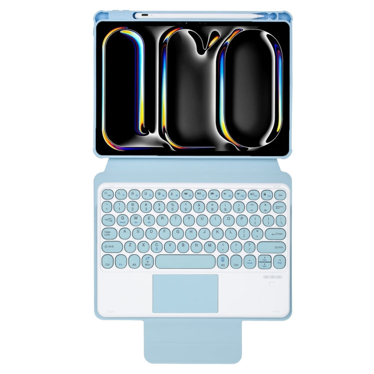 For iPad Pro 11 2024 YL13-A 360 Rotation Acrylic Transparent Round Keycap Bluetooth Keyboard Leather Case With Touch Control(Blue) - For iPad Pro by buy2fix | Online Shopping UK | buy2fix