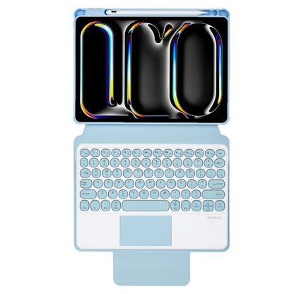 For iPad Pro 11 2024 YL13-A 360 Rotation Acrylic Transparent Round Keycap Bluetooth Keyboard Leather Case With Touch Control(Blue) - For iPad Pro by buy2fix | Online Shopping UK | buy2fix
