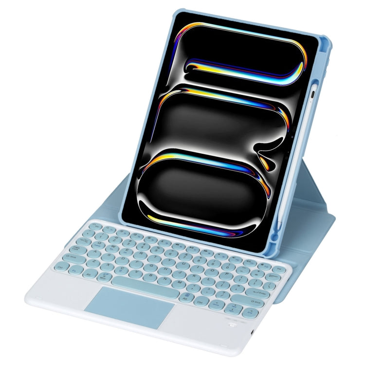 For iPad Pro 11 2024 YL13-A 360 Rotation Acrylic Transparent Round Keycap Bluetooth Keyboard Leather Case With Touch Control(Blue) - For iPad Pro by buy2fix | Online Shopping UK | buy2fix