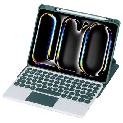 For iPad Pro 11 2024 YL13-A 360 Rotation Acrylic Transparent Round Keycap Bluetooth Keyboard Leather Case With Touch Control(Green) - For iPad Pro by buy2fix | Online Shopping UK | buy2fix