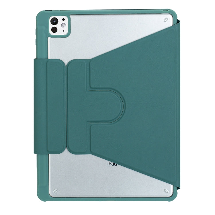 For iPad Pro 11 2024 YL13-A 360 Rotation Acrylic Transparent Round Keycap Bluetooth Keyboard Leather Case With Touch Control(Green) - For iPad Pro by buy2fix | Online Shopping UK | buy2fix