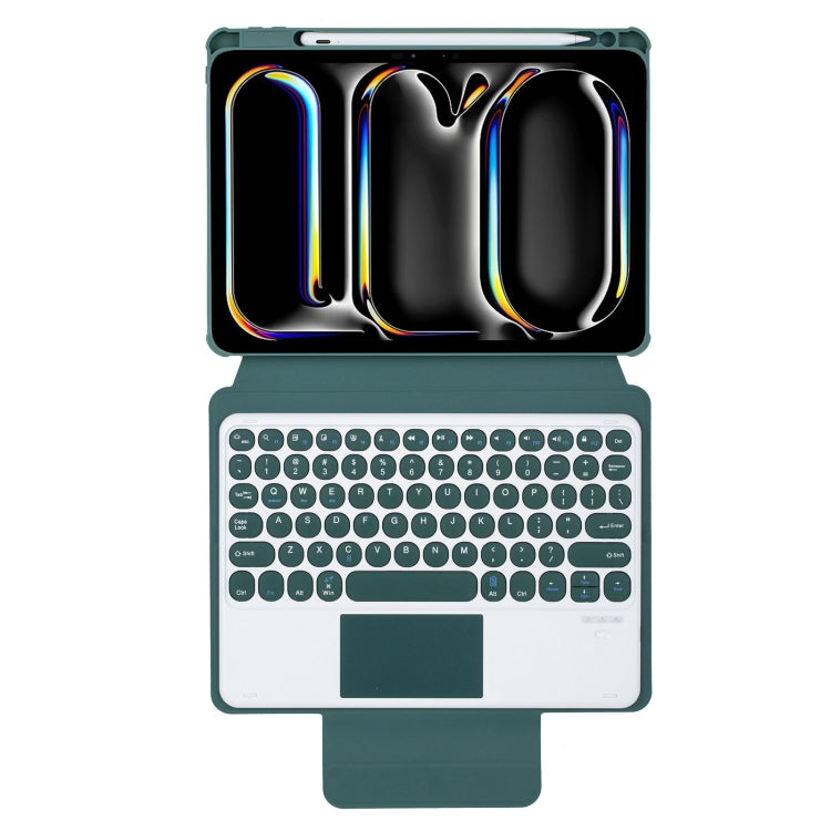 For iPad Pro 11 2024 YL13-A 360 Rotation Acrylic Transparent Round Keycap Bluetooth Keyboard Leather Case With Touch Control(Green) - For iPad Pro by buy2fix | Online Shopping UK | buy2fix