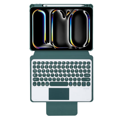 For iPad Pro 11 2024 YL13-A 360 Rotation Acrylic Transparent Round Keycap Bluetooth Keyboard Leather Case With Touch Control(Green) - For iPad Pro by buy2fix | Online Shopping UK | buy2fix