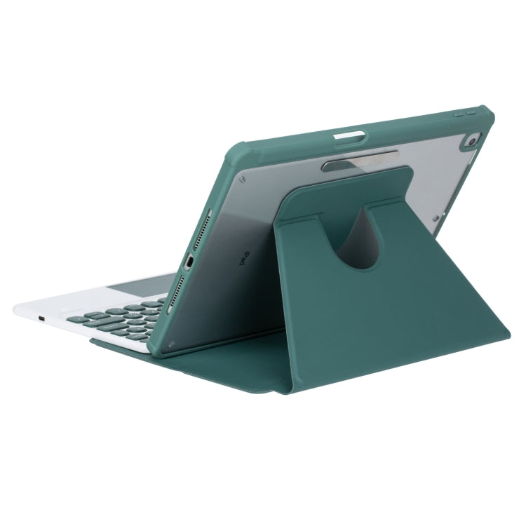 For iPad Pro 11 2024 YL13-A 360 Rotation Acrylic Transparent Round Keycap Bluetooth Keyboard Leather Case With Touch Control(Green) - For iPad Pro by buy2fix | Online Shopping UK | buy2fix