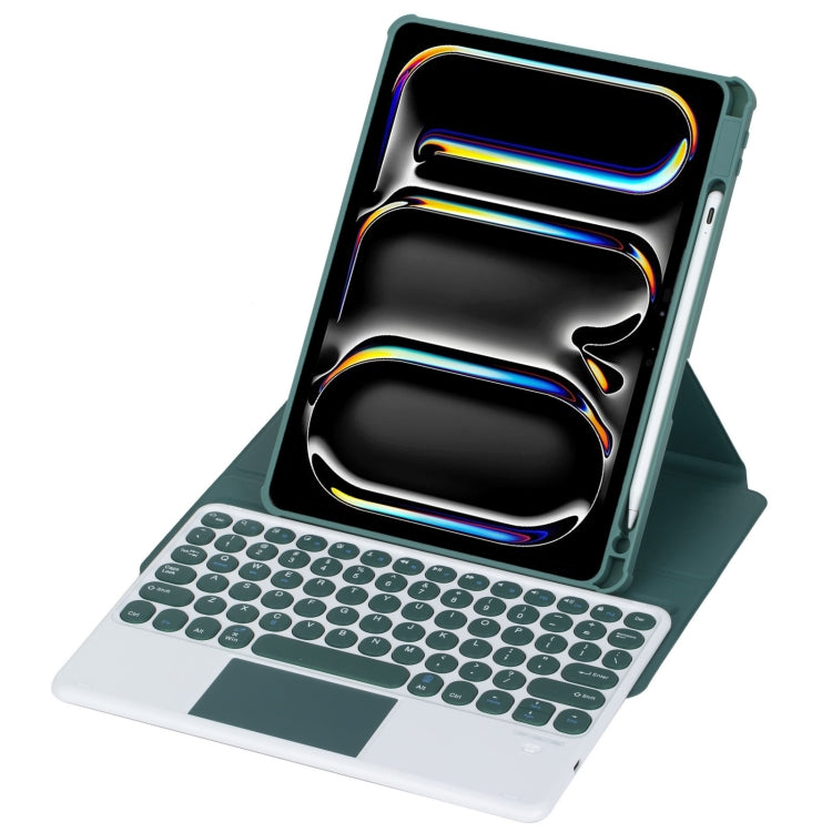 For iPad Pro 11 2024 YL13-A 360 Rotation Acrylic Transparent Round Keycap Bluetooth Keyboard Leather Case With Touch Control(Green) - For iPad Pro by buy2fix | Online Shopping UK | buy2fix