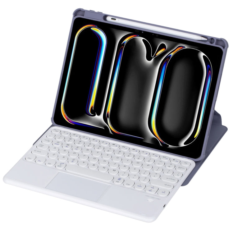For iPad Pro 11 2024 YL13-A 360 Rotation Acrylic Transparent Round Keycap Bluetooth Keyboard Leather Case With Touch Control(Purple) - For iPad Pro by buy2fix | Online Shopping UK | buy2fix