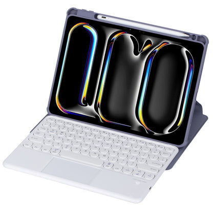For iPad Pro 11 2024 YL13-A 360 Rotation Acrylic Transparent Round Keycap Bluetooth Keyboard Leather Case With Touch Control(Purple) - For iPad Pro by buy2fix | Online Shopping UK | buy2fix