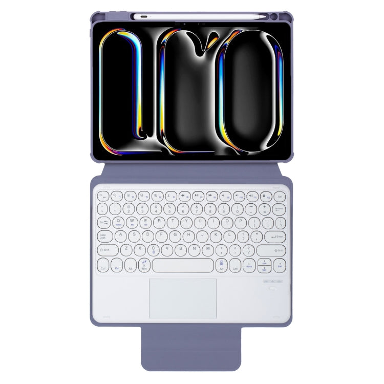 For iPad Pro 11 2024 YL13-A 360 Rotation Acrylic Transparent Round Keycap Bluetooth Keyboard Leather Case With Touch Control(Purple) - For iPad Pro by buy2fix | Online Shopping UK | buy2fix