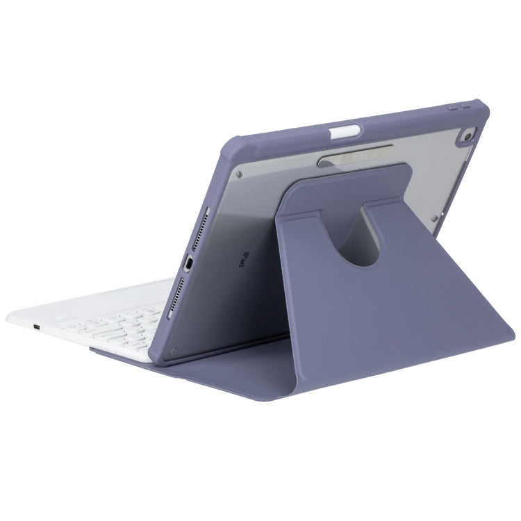 For iPad Pro 11 2024 YL13-A 360 Rotation Acrylic Transparent Round Keycap Bluetooth Keyboard Leather Case With Touch Control(Purple) - For iPad Pro by buy2fix | Online Shopping UK | buy2fix