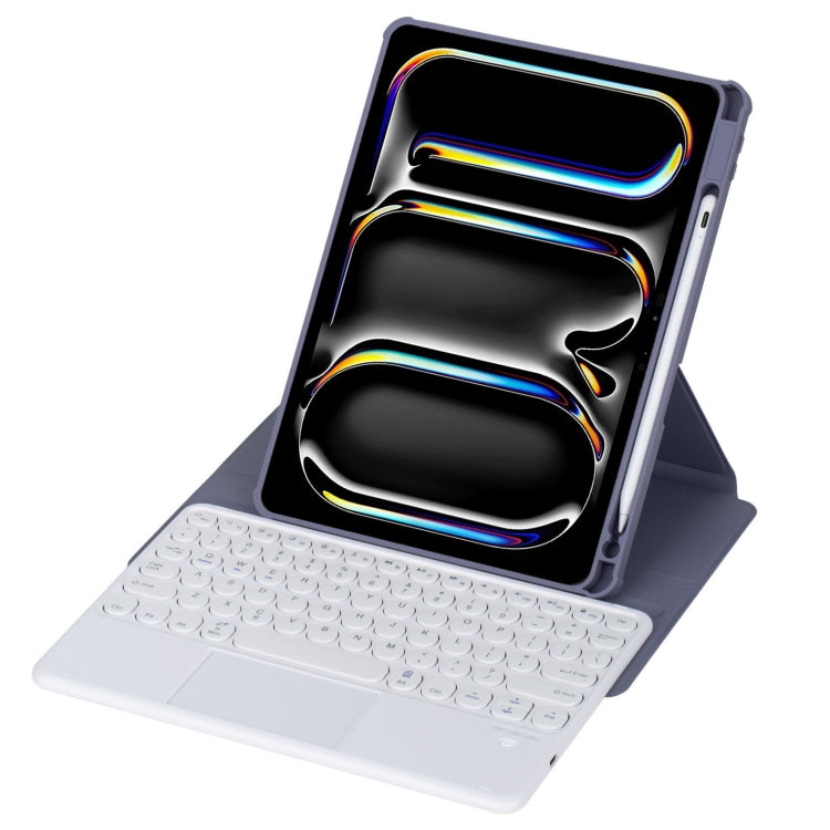 For iPad Pro 11 2024 YL13-A 360 Rotation Acrylic Transparent Round Keycap Bluetooth Keyboard Leather Case With Touch Control(Purple) - For iPad Pro by buy2fix | Online Shopping UK | buy2fix
