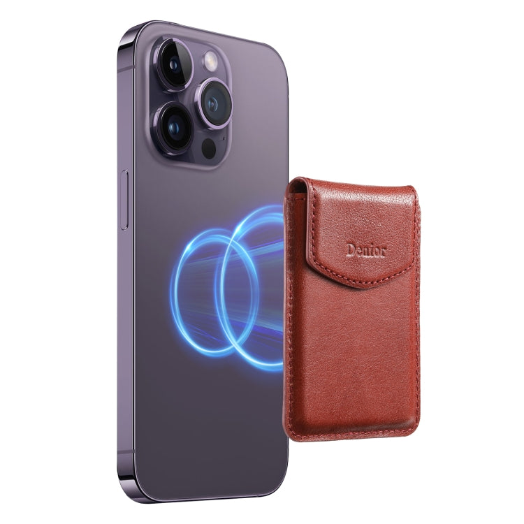Denior V14 MagSafe Magnetic Phone Genuine Leather Card Sleeve(Brown) - Adhesive Card Holders by Denior | Online Shopping UK | buy2fix