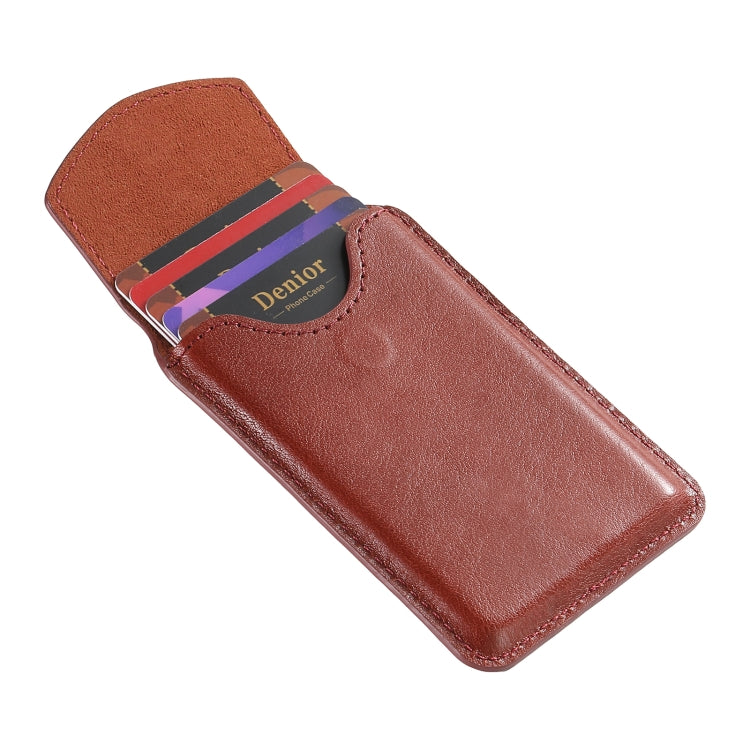 Denior V14 MagSafe Magnetic Phone Genuine Leather Card Sleeve(Brown) - Adhesive Card Holders by Denior | Online Shopping UK | buy2fix