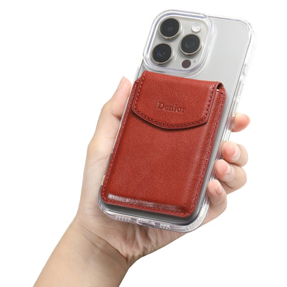 Denior V14 MagSafe Magnetic Phone Genuine Leather Card Sleeve(Brown) - Adhesive Card Holders by Denior | Online Shopping UK | buy2fix