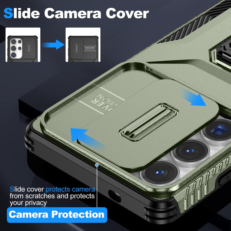 For Samsung Galaxy S25 Ultra 5G Sliding Camshield Holder Phone Case(Alpine Green) by buy2fix