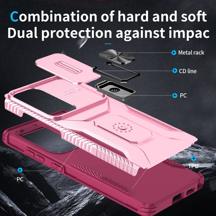 For Samsung Galaxy S25 Ultra 5G Sliding Camshield Holder Phone Case(Pink + Rose Red) by buy2fix