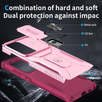 For Samsung Galaxy S25 Ultra 5G Sliding Camshield Holder Phone Case(Pink + Rose Red) by buy2fix