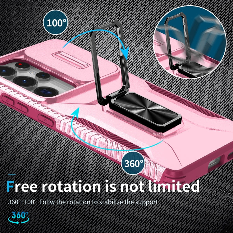 For Samsung Galaxy S25 Ultra 5G Sliding Camshield Holder Phone Case(Pink + Rose Red) by buy2fix