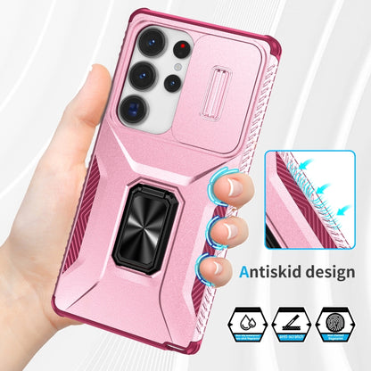 For Samsung Galaxy S25 Ultra 5G Sliding Camshield Holder Phone Case(Pink + Rose Red) by buy2fix