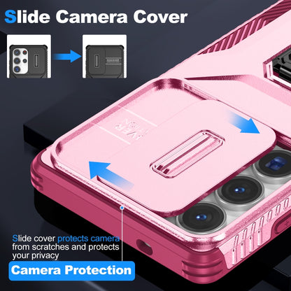 For Samsung Galaxy S25 Ultra 5G Sliding Camshield Holder Phone Case(Pink + Rose Red) by buy2fix
