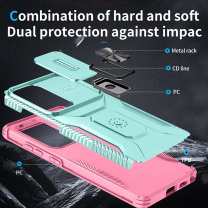For Samsung Galaxy S25 Ultra 5G Sliding Camshield Holder Phone Case(Grey Green + Pink) by buy2fix