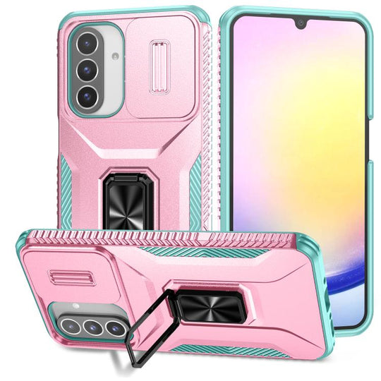 For Samsung Galaxy A17 5G / A26 5G Sliding Camshield Holder Phone Case(Pink + Grey Green)