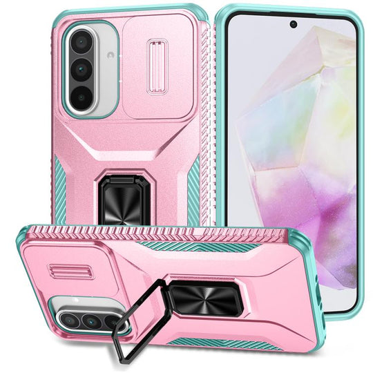 For Samsung Galaxy A36 / A37 / A56 Sliding Camshield Holder Phone Case(Pink + Grey Green)