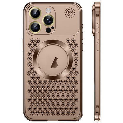 For iPhone 16 Pro Max Spring Buckle MagSafe Magnetic Metal Aromatherapy Phone Case(Gold) - iPhone 16 Pro Cases by buy2fix | Online Shopping UK | buy2fix