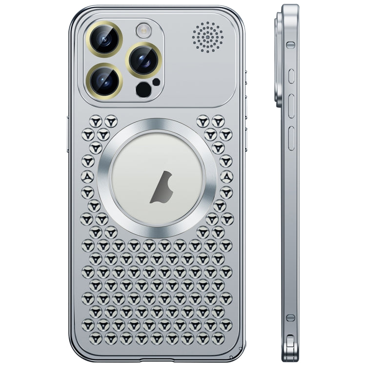 For iPhone 16 Pro Max Spring Buckle MagSafe Magnetic Metal Aromatherapy Phone Case(Silver) - iPhone 16 Pro Cases by buy2fix | Online Shopping UK | buy2fix