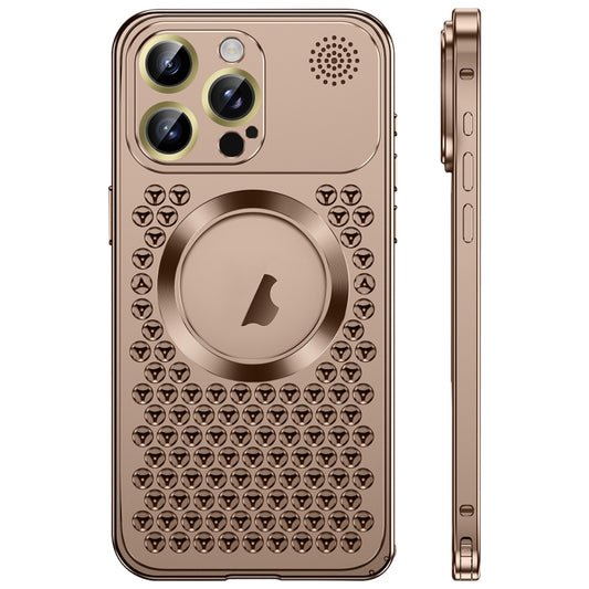 For iPhone 16 Pro Spring Buckle MagSafe Magnetic Metal Aromatherapy Phone Case(Gold) - iPhone 16 Pro Cases by buy2fix | Online Shopping UK | buy2fix