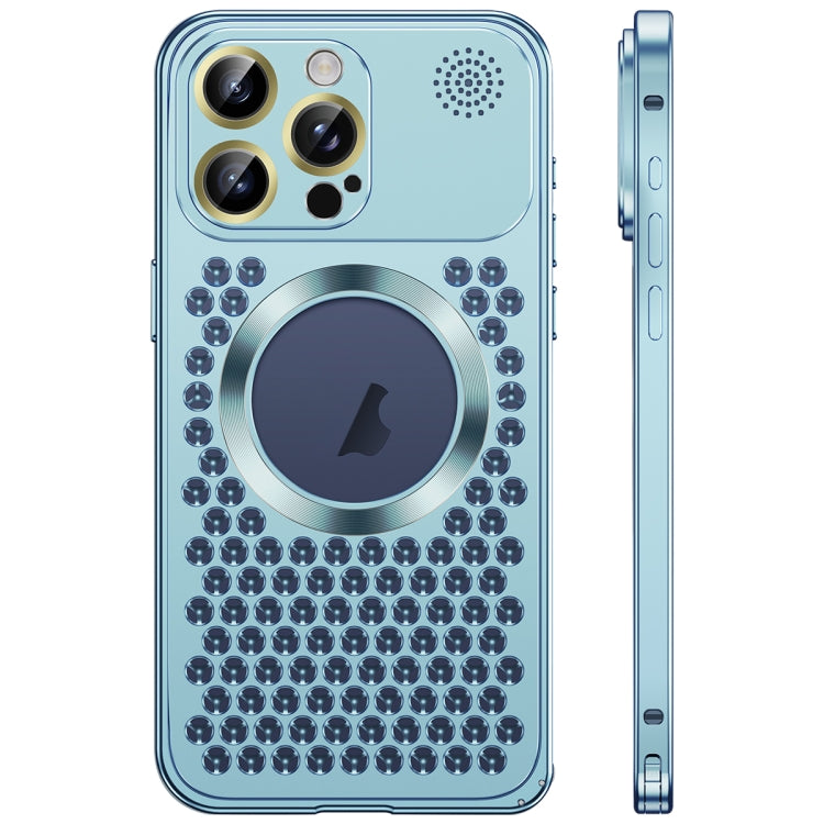 For iPhone 16 Pro Spring Buckle MagSafe Magnetic Metal Aromatherapy Phone Case(Blue) - iPhone 16 Pro Cases by buy2fix | Online Shopping UK | buy2fix