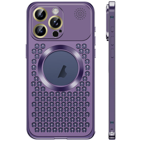 For iPhone 16 Pro Spring Buckle MagSafe Magnetic Metal Aromatherapy Phone Case(Purple) - iPhone 16 Pro Cases by buy2fix | Online Shopping UK | buy2fix