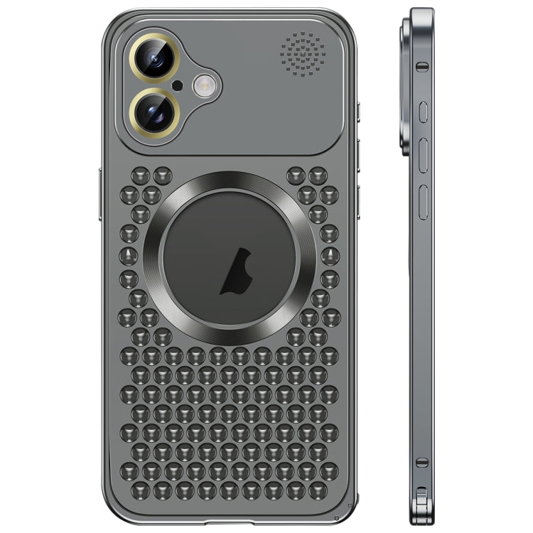 For iPhone 16 Spring Buckle MagSafe Magnetic Metal Aromatherapy Phone Case(Black) - iPhone 16 Cases by buy2fix | Online Shopping UK | buy2fix