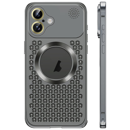 For iPhone 16 Spring Buckle MagSafe Magnetic Metal Aromatherapy Phone Case(Black) - iPhone 16 Cases by buy2fix | Online Shopping UK | buy2fix