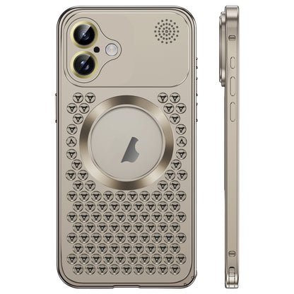 For iPhone 16 Spring Buckle MagSafe Magnetic Metal Aromatherapy Phone Case(Grey) - iPhone 16 Cases by buy2fix | Online Shopping UK | buy2fix