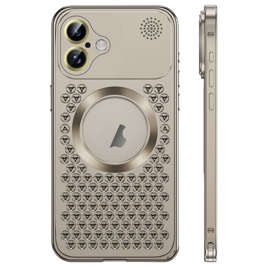 For iPhone 16 Spring Buckle MagSafe Magnetic Metal Aromatherapy Phone Case(Grey) - iPhone 16 Cases by buy2fix | Online Shopping UK | buy2fix