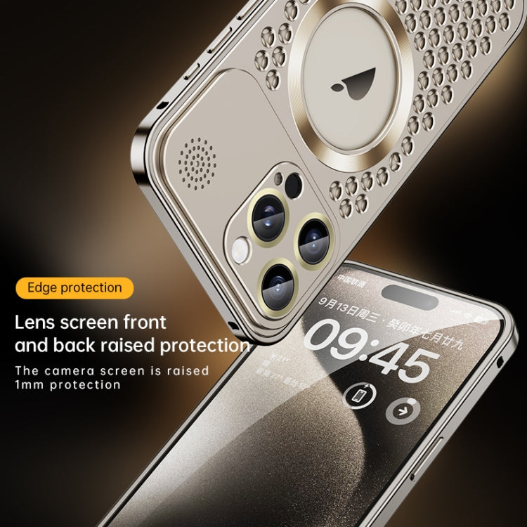 For iPhone 16 Pro Max Spring Buckle MagSafe Magnetic Metal Aromatherapy Phone Case(Gold) - iPhone 16 Pro Cases by buy2fix | Online Shopping UK | buy2fix
