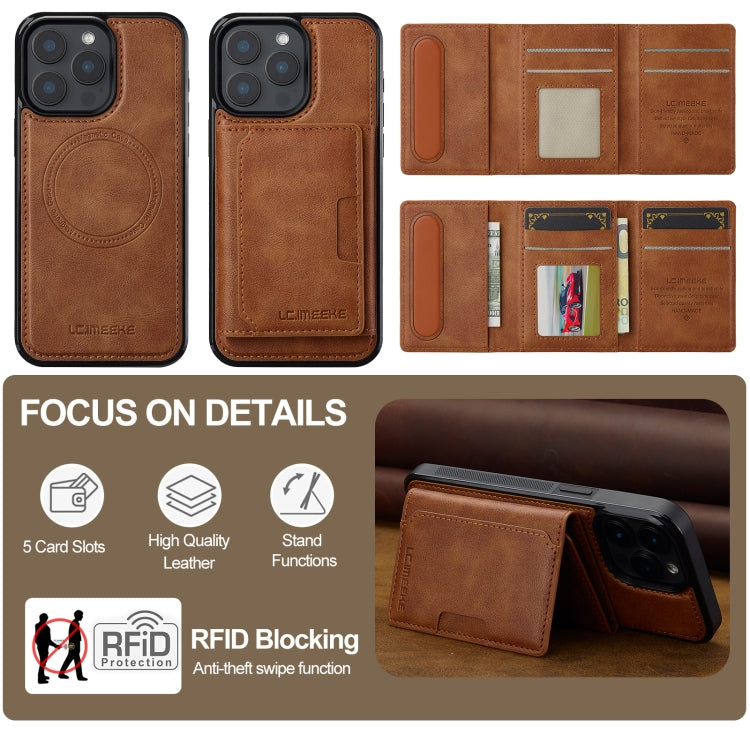 For iPhone 14 Pro Max LC.IMEEKE L5 Series Detachable RFID Card Bag Magsafe Phone Case(Brown) - iPhone 14 Pro Max Cases by LC.IMEEKE | Online Shopping UK | buy2fix