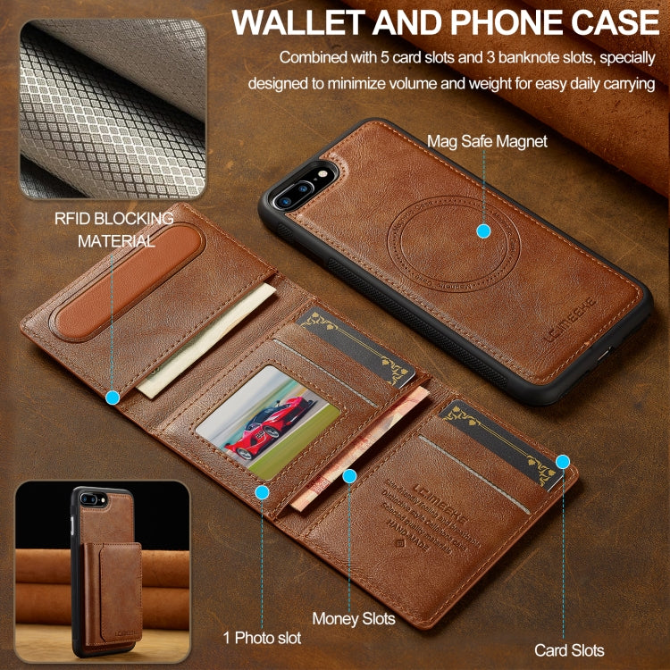 For iPhone SE 2022 / 2020 LC.IMEEKE L5 Series Detachable RFID Card Bag Magsafe Phone Case(Brown) - iPhone SE 2022 / 2020 / 8 / 7 Cases by LC.IMEEKE | Online Shopping UK | buy2fix