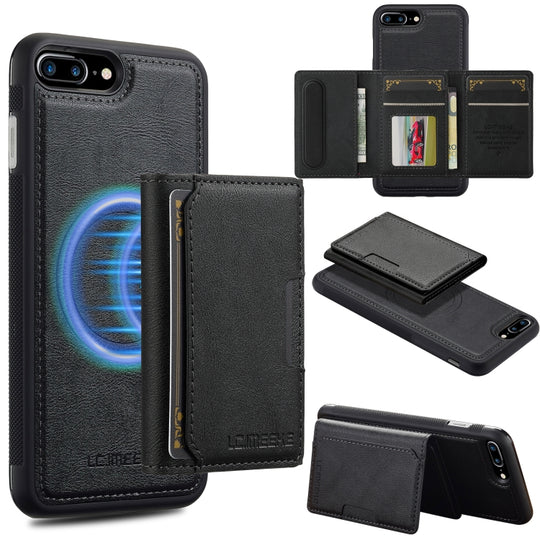 For iPhone 8 Plus / 7 Plus LC.IMEEKE L5 Series Detachable RFID Card Bag Magsafe Phone Case(Black)