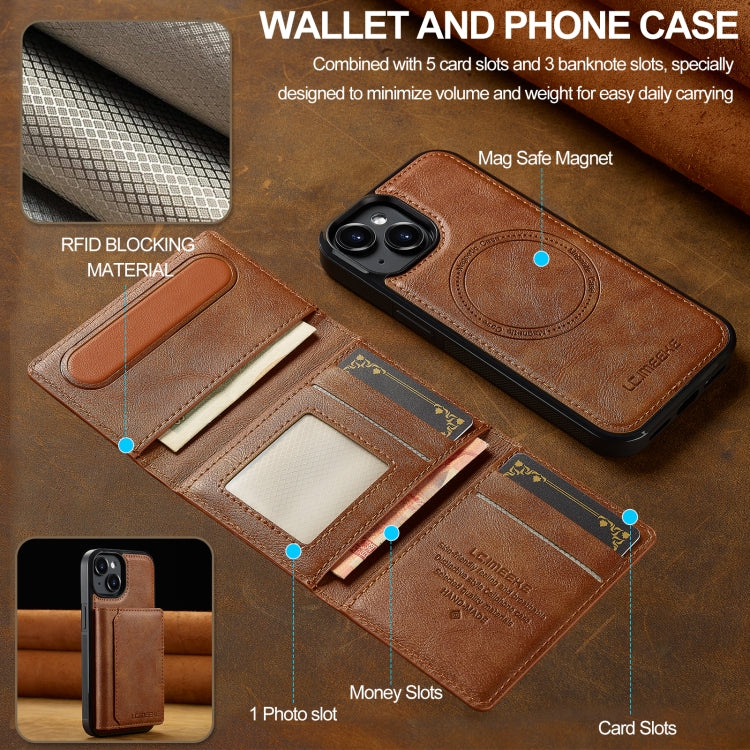 For iPhone 15 LC.IMEEKE L5 Series Detachable RFID Card Bag Magsafe Phone Case(Brown) - iPhone 15 Cases by LC.IMEEKE | Online Shopping UK | buy2fix